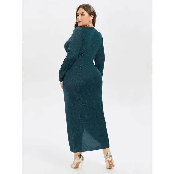 NWT Curvesoul Wrap Hem Ruched Midi Dress - Picture 3 of 3